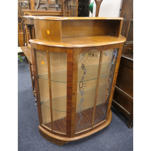 439 - 1960s walnut bowfront display cabinet