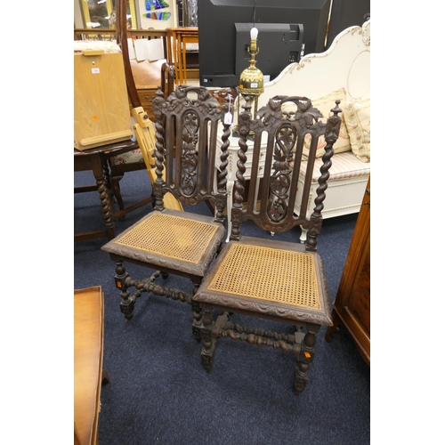 441 - Pair of Victorian oak barleytwist dining chairs