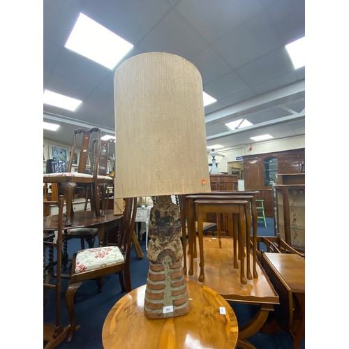 383 - Retro stoneware table lamp with original shade, height 99cm