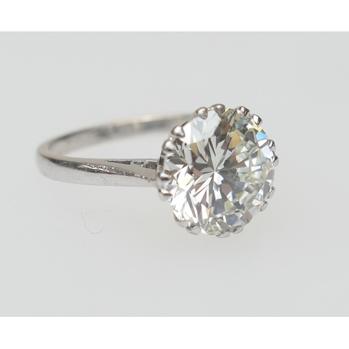 115 - Diamond solitaire ring, the round brilliant cut diamond certificated as being approx. 3.29cts, K/L i... 