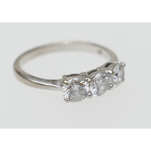 117 - Diamond three stone ring, by Mappin & Webb, the round brilliant cut stones well matched in colour an... 