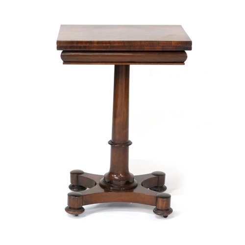 529 - William IV rosewood pedestal card table, of small proportions, swivel folding top with ogee frieze, ... 