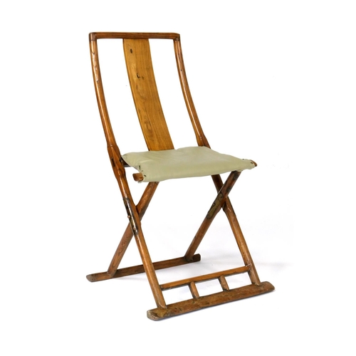 530 - Traditional Chinese elm cross frame folding chair, 19th Century, with replaced seat, height 99cm