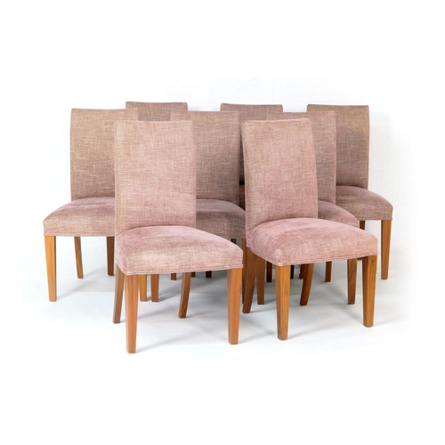 531 - Set of eight Linley 'Classic' dining chairs, in American walnut with closed backs upholstered throug... 