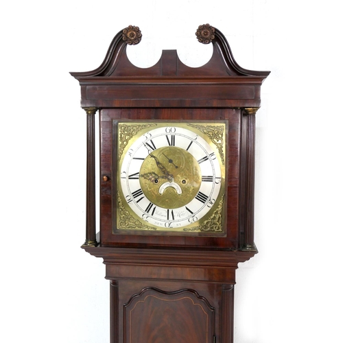 542 - Mahogany eight day longcase clock, by William McCabe of Newry, the hood with swan neck pediment, ove... 