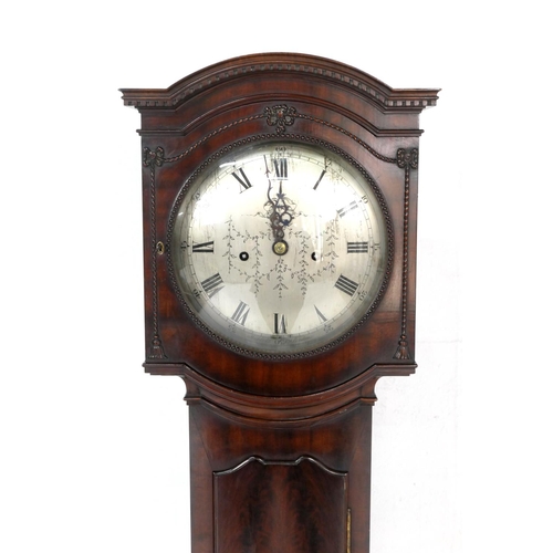 544 - Quality mahogany granddaughter clock by Maple & Co., London, having a 9'' circular silvered dial wit... 