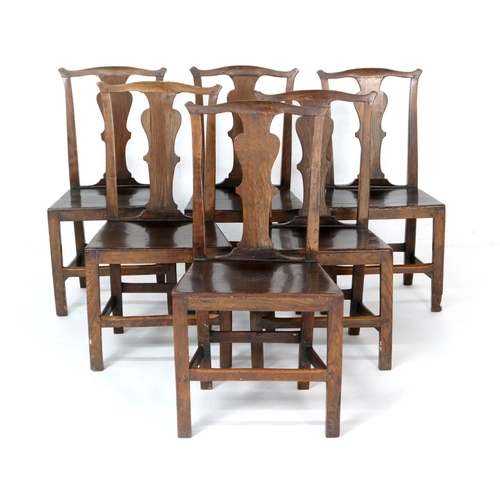 546 - Set of six provincial ash and elm splat back chairs, early 19th Century, each with solid seat and ch... 