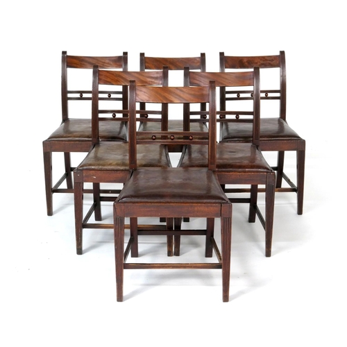 548 - Set of six late Regency mahogany bar back dining chairs, circa 1820, each with brown leatherette dro... 