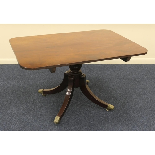 573 - Late Regency mahogany tilt top pedestal breakfast table, circa 1830, the rectangular top with rounde... 