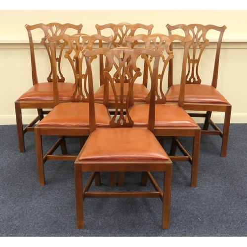 575 - Set of six mahogany dining chairs in the Chippendale style, 20th Century, with red leatherette squab... 