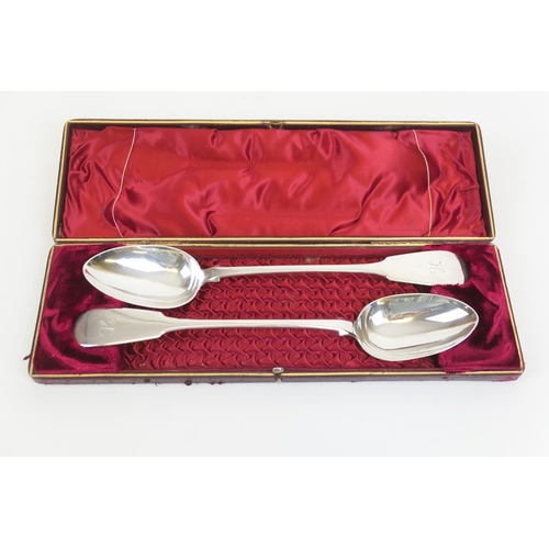 66 - Pair of Scottish silver fiddle pattern basting or serving spoons, by Alexander Mitchell, Glasgow 183... 