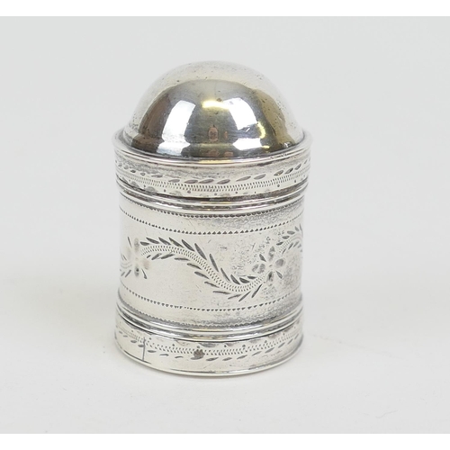 77 - George III silver nutmeg grater, by Samuel Pemberton, Birmingham 1790, cylinder form, bright cut wit... 