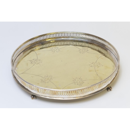 78 - Victorian brass silver plated galleried drinks tray, 32cm diameter