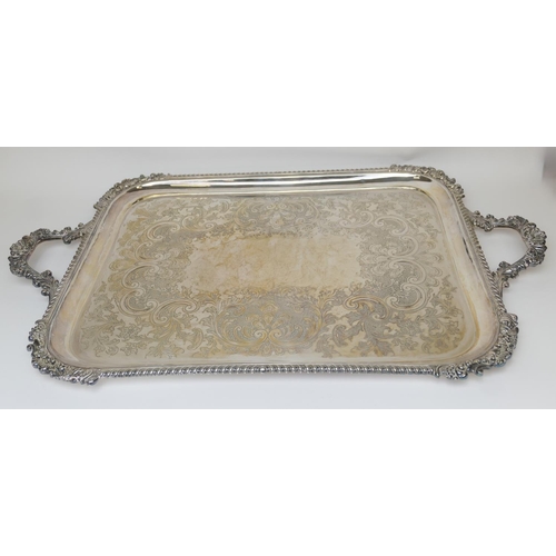 87 - Edwardian silver serving tray, by Walter and Charles Sissons, London 1903, rectangular form with gad... 