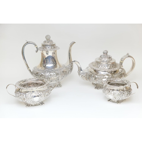 88 - Matched silver four piece tea and coffee service, comprising a George IV Irish silver teapot, maker ... 