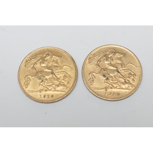 97 - Two George V gold half sovereigns, 1912 (both EF), weight approx. 8g