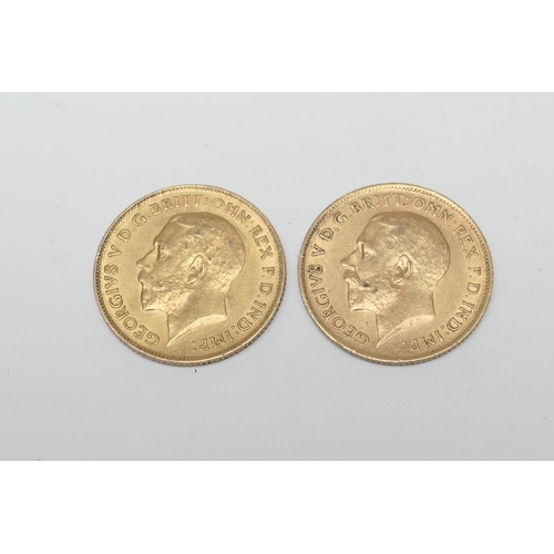 97 - Two George V gold half sovereigns, 1912 (both EF), weight approx. 8g