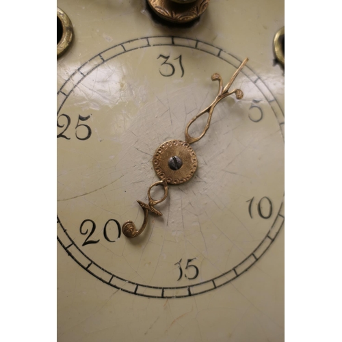 563 - Oak mahogany and inlaid eight day longcase clock, by H Richardson, Tarporley, having a painted 14'' ... 