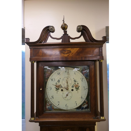 563 - Oak mahogany and inlaid eight day longcase clock, by H Richardson, Tarporley, having a painted 14'' ... 