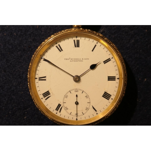 106 - Edwardian 9ct gold open faced pocket watch by Thomas Russell and Sons, Liverpool, hallmarked Chester... 