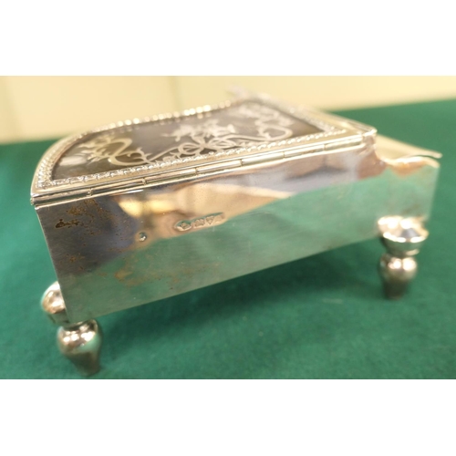 48 - Edwardian silver and pique tortoiseshell jewellery box, Chester 1907, formed as a grand piano, maker... 