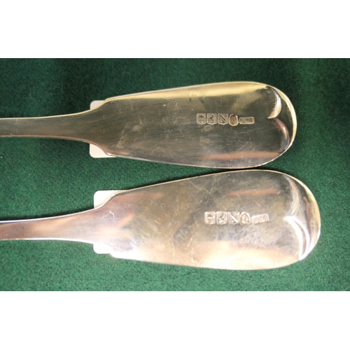 66 - Pair of Scottish silver fiddle pattern basting or serving spoons, by Alexander Mitchell, Glasgow 183... 