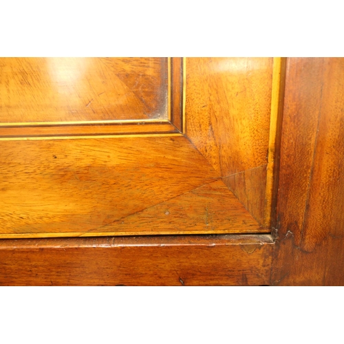 555 - George III mahogany secretaire a abbatant, circa 1780-1800, having two upper recessed panel cupboard... 