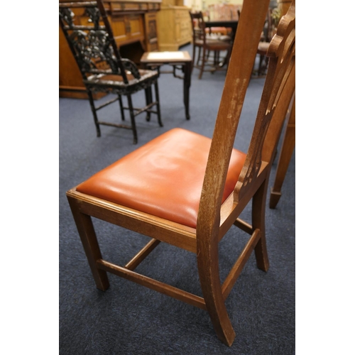 574 - Set of eight mahogany dining chairs in the Chippendale style, 20th Century, with red leatherette squ... 