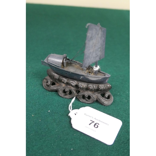 76 - Chinese silver miniature model of a junk, marked, 6cm, weight approx. 26g; also a further miniature ... 