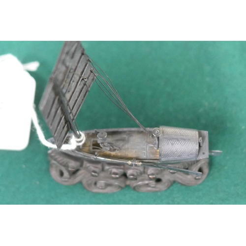 76 - Chinese silver miniature model of a junk, marked, 6cm, weight approx. 26g; also a further miniature ... 