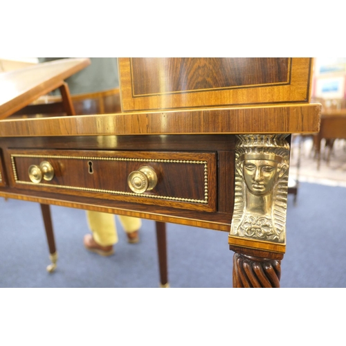 552 - William Tilman rosewood 'Regency' demi-lune writing table, having a brass galleried back fitted with... 