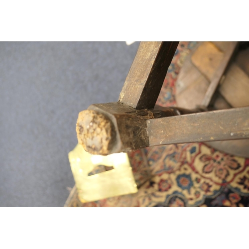 525 - Oak small cricket table, 19th Century, circular top on three turned legs united by a stretcher base,... 