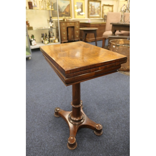 529 - William IV rosewood pedestal card table, of small proportions, swivel folding top with ogee frieze, ... 