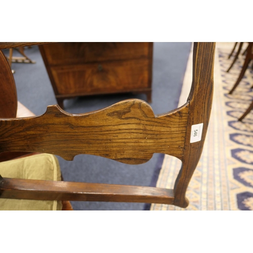 546 - Set of six provincial ash and elm splat back chairs, early 19th Century, each with solid seat and ch... 