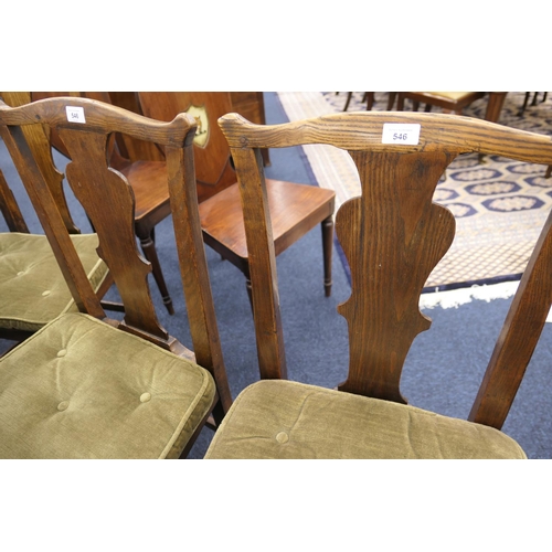 546 - Set of six provincial ash and elm splat back chairs, early 19th Century, each with solid seat and ch... 