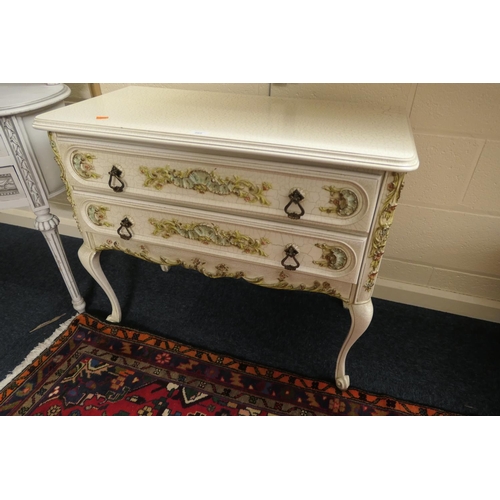 669 - Italian style eggshell finish two drawer chest with gilt details, width 86cm, height 74cm, depth 43c... 