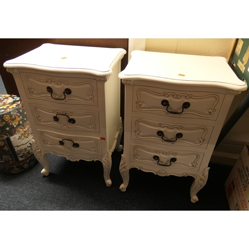 673 - Pair of French style white moulded finish bedside chests, width 50cm, height 77cm, depth 41cm