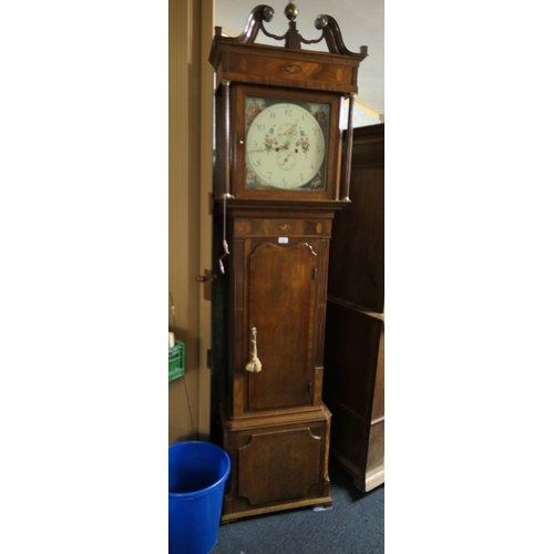 675 - Oak mahogany and inlaid eight day longcase clock, by H Richardson, Tarporley, with two weights and p... 