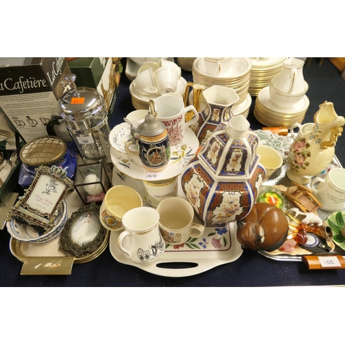 100 - Decorative ceramics including royal commemorative tankards, china cake stand, modern Oriental vases ... 