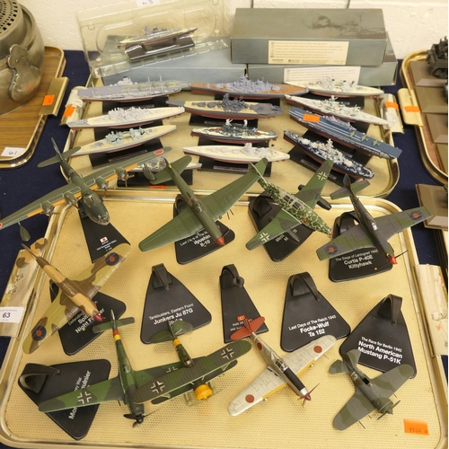 63 - Collectable model aircraft and battleships (2 trays)