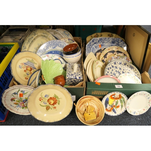 98 - Assorted ceramics including Victorian and later meat plates, French faience including Quimper (2 box... 