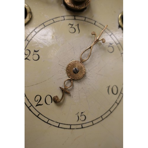 675 - Oak mahogany and inlaid eight day longcase clock, by H Richardson, Tarporley, with two weights and p... 