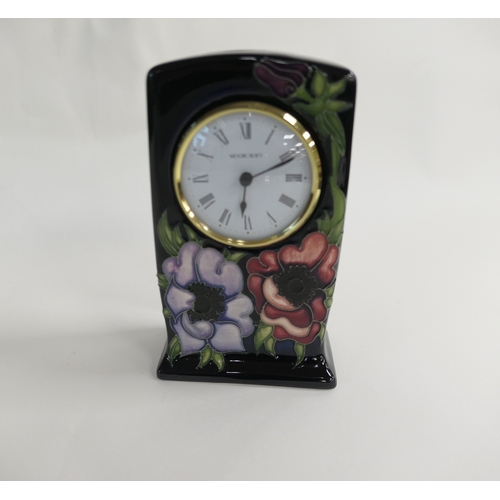 153 - Moorcroft anemone blue ground mantel clock, height 16cm