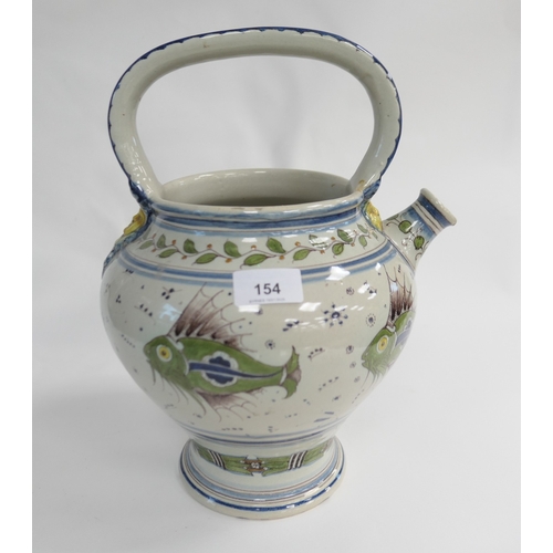 154 - Cantigalli maiolica wine pitcher, decorated with fishes, height 33cm