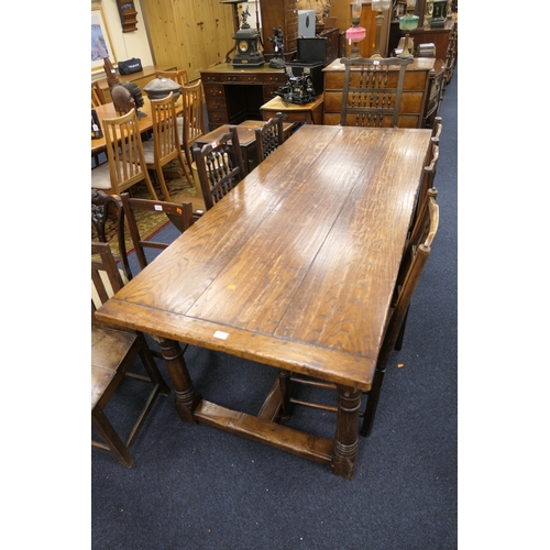 485 - Oak refectory style dining table, 213cm x 88cm