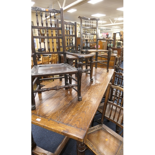 486 - Composite set of spindle back dining chairs including one carver (6)