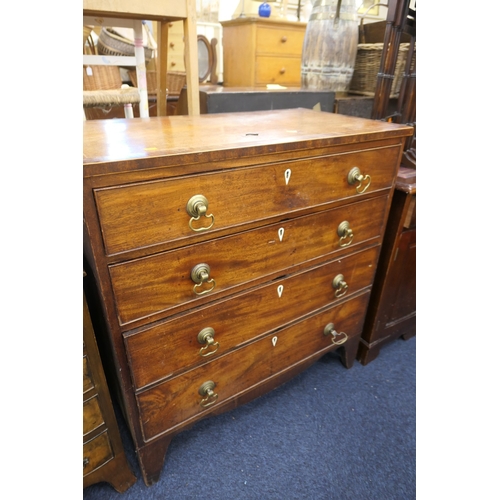 498 - Early 19th Century mahogany chest of drawers, with stylish antique brass drop ring handles, width 94... 