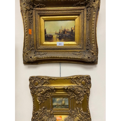 601 - Two decorative gilt framed pictures, one of The Lagoon, Venice