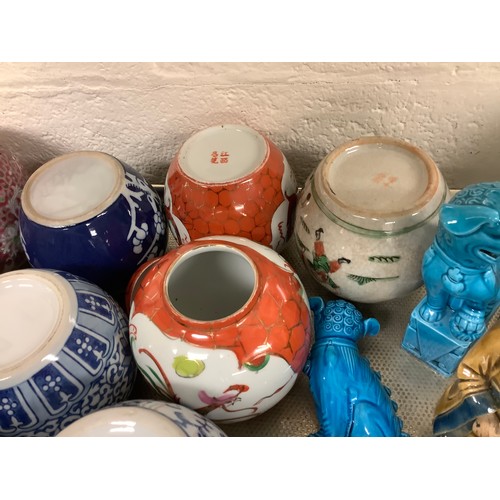 41 - Assorted modern Oriental ware including ginger jars, figures, and Dogs of Fo