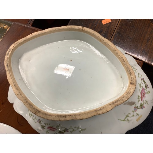 148 - Cantonese famille rose wash basin, early 20th Century, 37cm diameter; also a Chinese Republic oval d... 